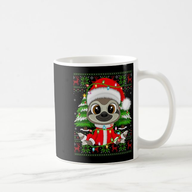 Sloth Christmas Lights Santa Costume Ugly Xmas Swe Coffee Mug (Right)