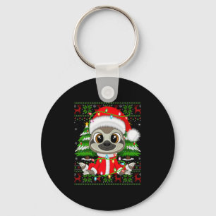 Sloth Christmas Lights Santa Costume Ugly Xmas Swe Key Ring