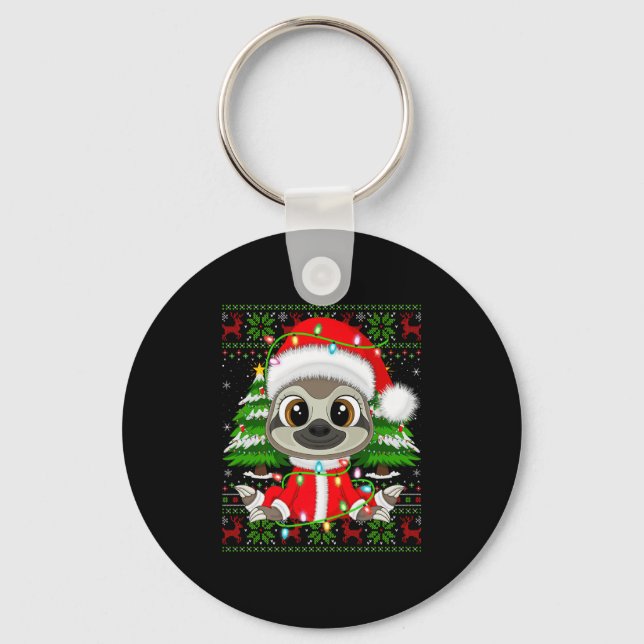 Sloth Christmas Lights Santa Costume Ugly Xmas Swe Key Ring (Front)