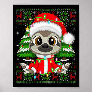 Sloth Christmas Lights Santa Costume Ugly Xmas Swe Poster