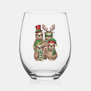 Sloth Christmas Merry Slothmas Sloth Lover Gift Stemless Wine Glass