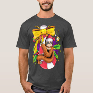 Sloth Christmas Ornament Candy Cane Santa Hat Holi T-Shirt