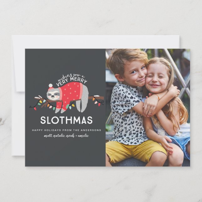 Sloth Christmas photo Holiday Card (Front)