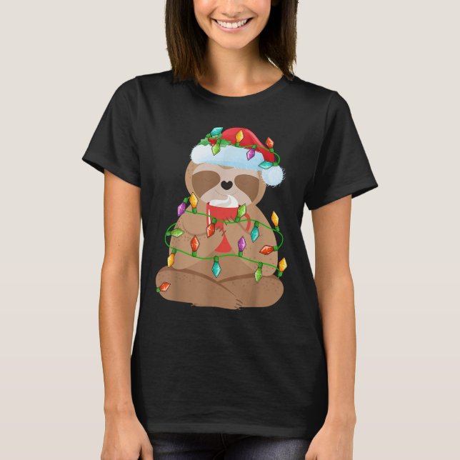 Sloth Christmas Shirt For Boys Girls Kids Lights S (Front)