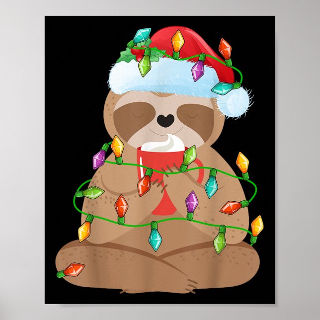 Sloth Christmas Shirt For Boys Girls Kids Lights S Poster (Front)