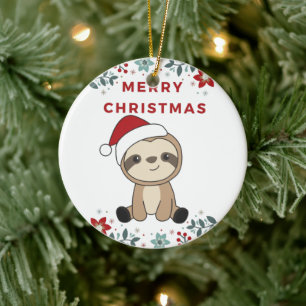 Sloth Christmas Snow Winter Animals Sloths Ceramic Ceramic Tree Decoration