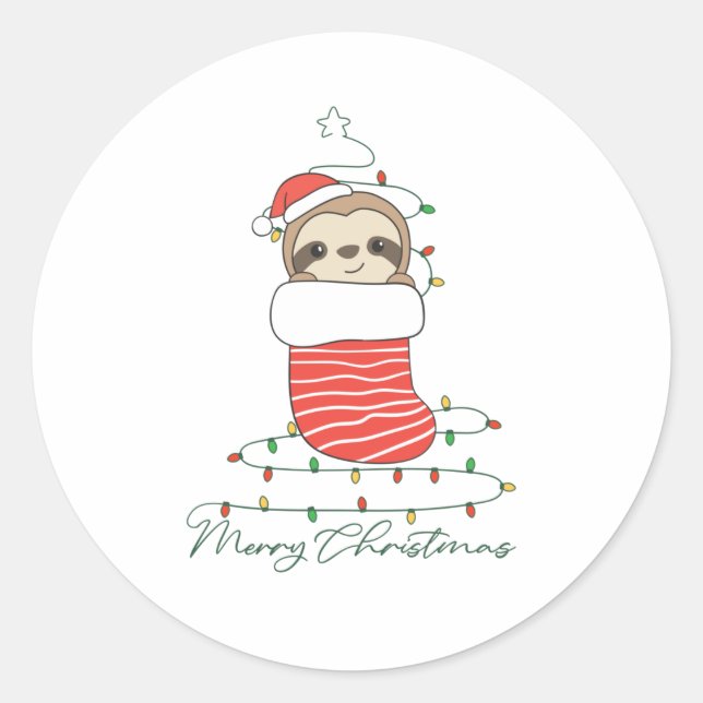 Sloth Christmas Snow Winter Animals Sloths Classic Round Sticker (Front)