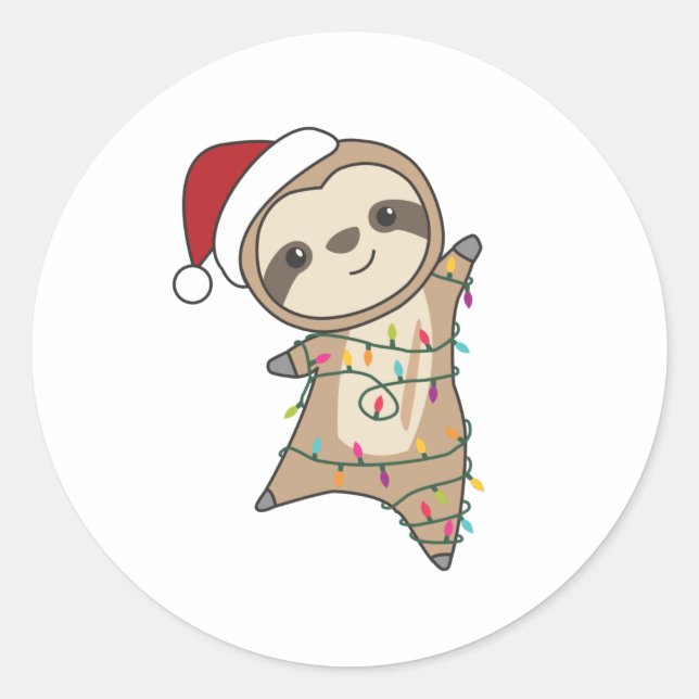 Sloth Christmas Snow Winter Animals Sloths Classic Round Sticker (Front)