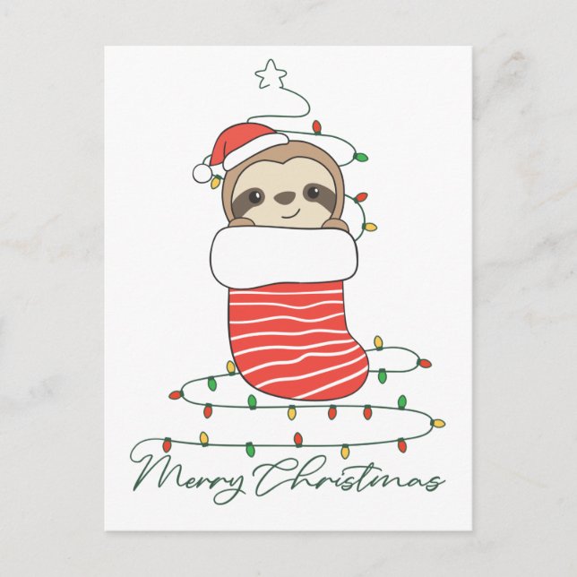 Sloth Christmas Snow Winter Animals Sloths Coffee  Holiday Postcard (Front)