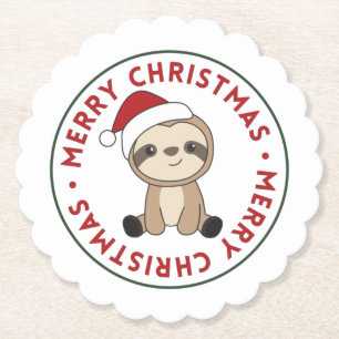 Sloth Christmas Snow Winter Animals Sloths Paper C Coaster