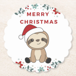 Sloth Christmas Snow Winter Animals Sloths Paper C Coaster