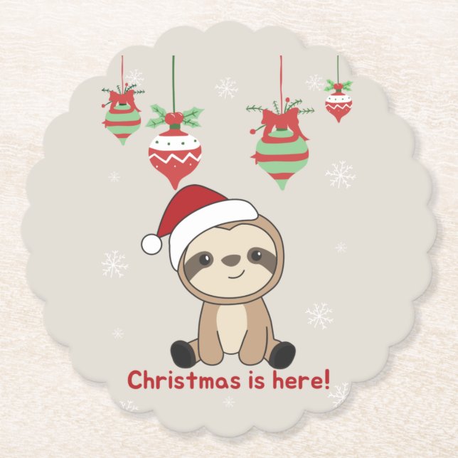 Sloth Christmas Snow Winter Animals Sloths Paper C Paper Coaster (Front)