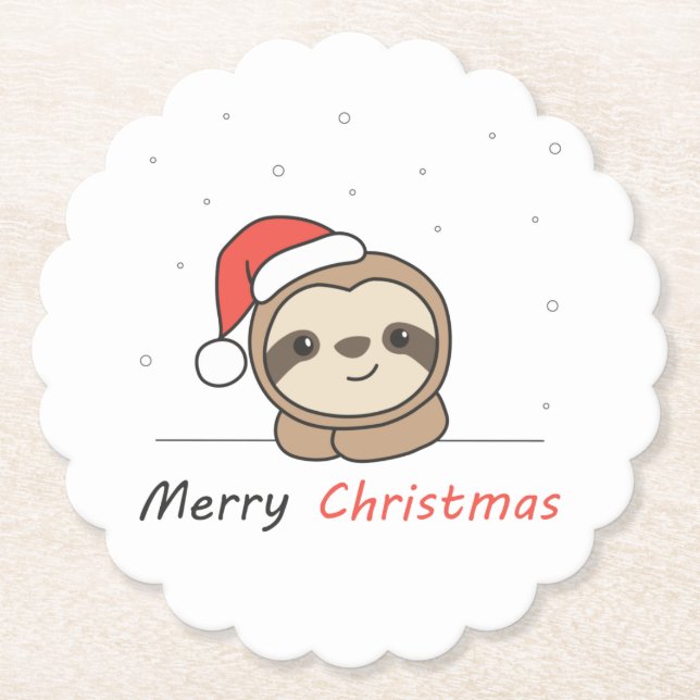 Sloth Christmas Snow Winter Animals Sloths Paper Coaster (Front)