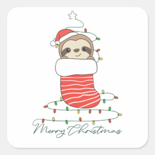 Sloth Christmas Snow Winter Animals Sloths Square Sticker