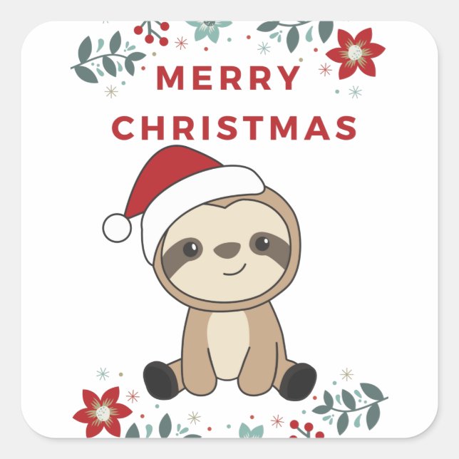 Sloth Christmas Snow Winter Animals Sloths Square Sticker (Front)