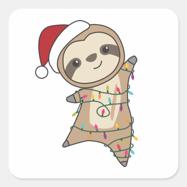 Sloth Christmas Snow Winter Animals Sloths Square Sticker (Front)