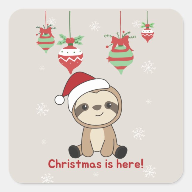 Sloth Christmas Snow Winter Animals Sloths Square  Sticker (Front)