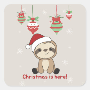 Sloth Christmas Snow Winter Animals Sloths Square  Sticker