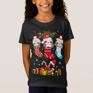 Sloth Christmas Sock Sloth Santa Hat Lights Xmas T T-Shirt