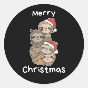 Sloth Christmas Tree Christmas Animals Sloths Clas Classic Round Sticker