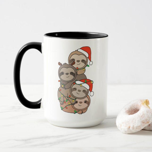Sloth Christmas Tree Christmas Animals Sloths Mug (With Donut)