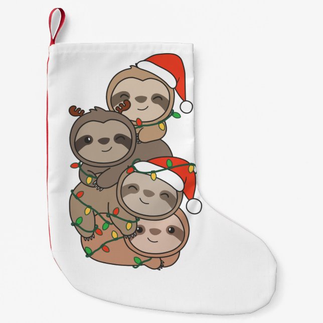 Sloth Christmas Tree Christmas Animals Sloths Small Christmas Stocking (Front)