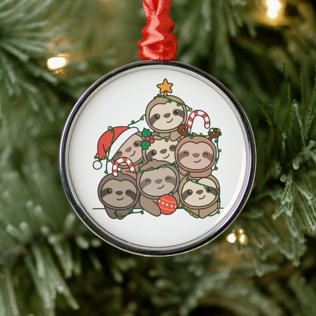Sloth Christmas Tree Funny Animal Christmas Cerami Metal Tree Decoration (Tree)