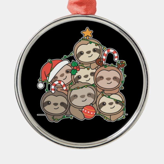 Sloth Christmas Tree Funny Animal Christmas Cerami Metal Tree Decoration (Front)