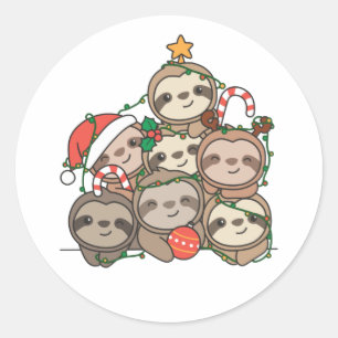 Sloth Christmas Tree Funny Animal Christmas Classic Round Sticker