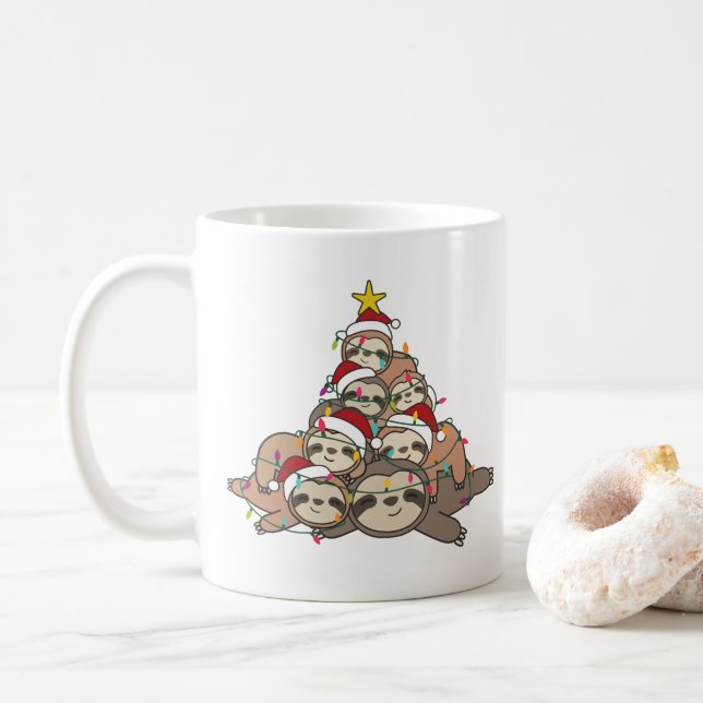 Sloth Christmas Tree Funny Animal Christmas Coffee Coffee Mug (With Donut)