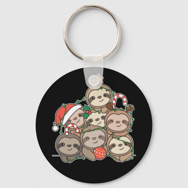 Sloth Christmas Tree Funny Animal Christmas Keycha Key Ring (Front)
