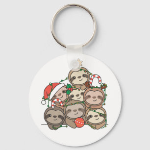 Sloth Christmas Tree Funny Animal Christmas Keycha Key Ring