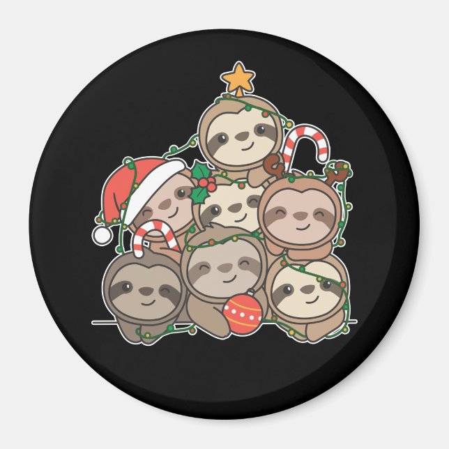 Sloth Christmas Tree Funny Animal Christmas Magnet (Front)
