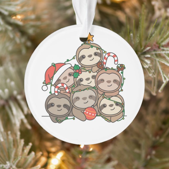 Sloth Christmas Tree Funny Animal Christmas Orname Ornament (Tree)