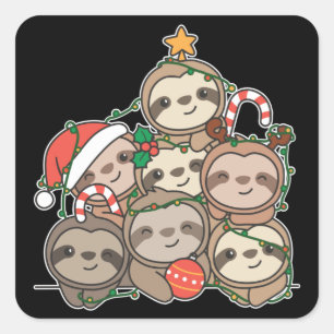Sloth Christmas Tree Funny Animal Christmas Square Sticker