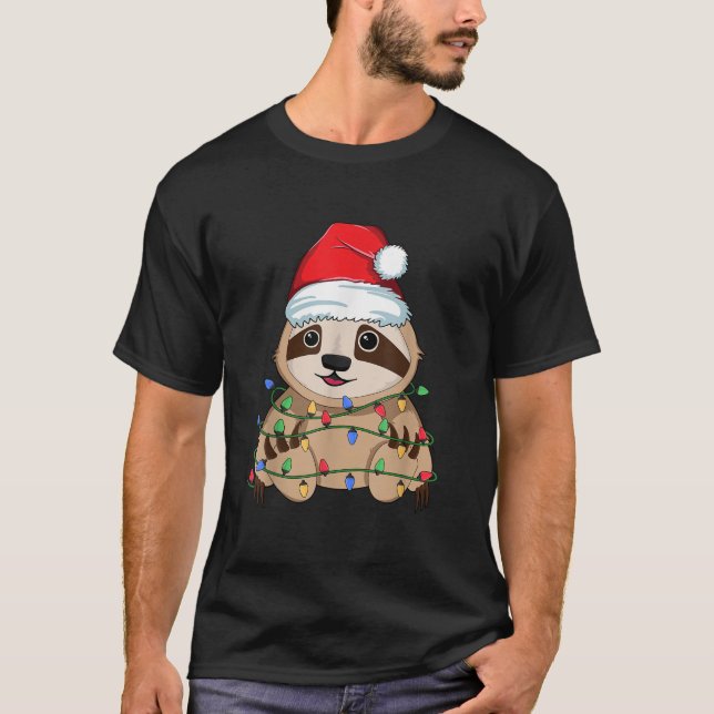 Sloth Christmas Tree Lights Kawaii Sloth Kids Boys T-Shirt (Front)