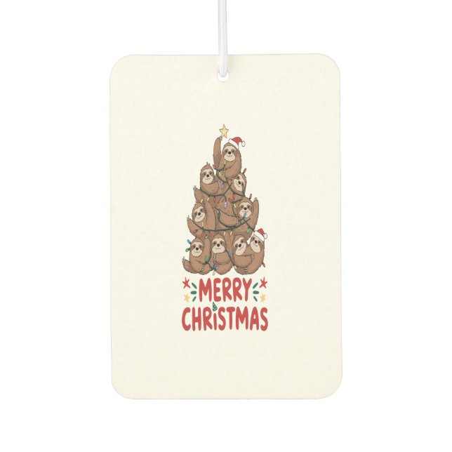 Sloth Christmas Tree Merry Holiday Car Air Freshener (Front)