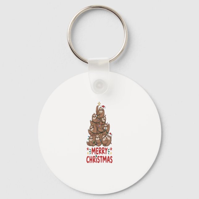 Sloth Christmas Tree Merry Holiday Key Ring (Front)