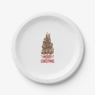 Sloth Christmas Tree Merry Holiday Paper Plate