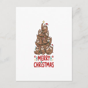 Sloth Christmas Tree Merry Holiday Postcard