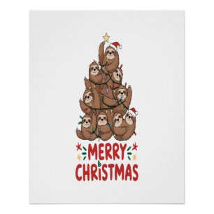 Sloth Christmas Tree Merry Holiday Poster