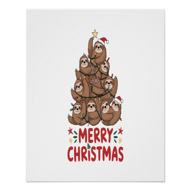 Sloth Christmas Tree Merry Holiday Poster (Front)
