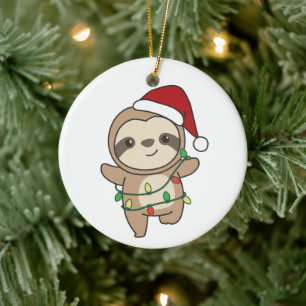 Sloth Christmas Winter Animals Sloths Ceramic Orna Ceramic Tree Decoration