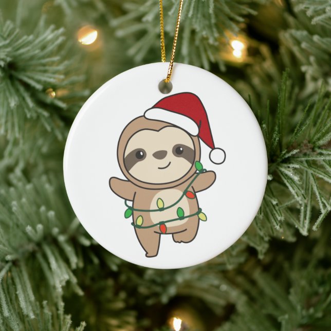 Sloth Christmas Winter Animals Sloths Ceramic Orna Tree Decoration (Tree)