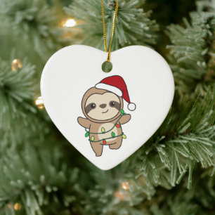 Sloth Christmas Winter Animals Sloths Ceramic Orna Tree Decoration