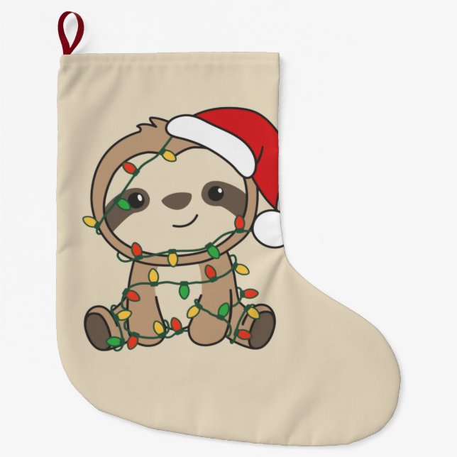 Sloth Christmas Winter Animals Sloths Large Christ Large Christmas Stocking (Front)