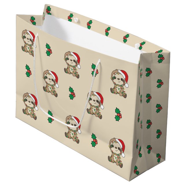 Sloth Christmas Winter Animals Sloths Large Gift B Bag (Front Angled)