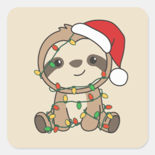 Sloth Christmas Winter Animals Sloths Square Stick Square Sticker