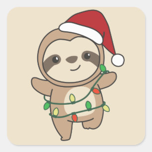 Sloth Christmas Winter Animals Sloths Square Stick Square Sticker