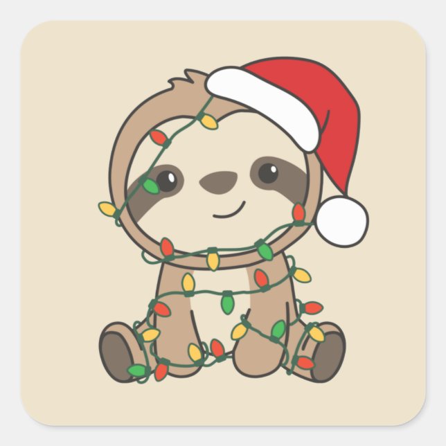 Sloth Christmas Winter Animals Sloths Square Stick Sticker (Front)